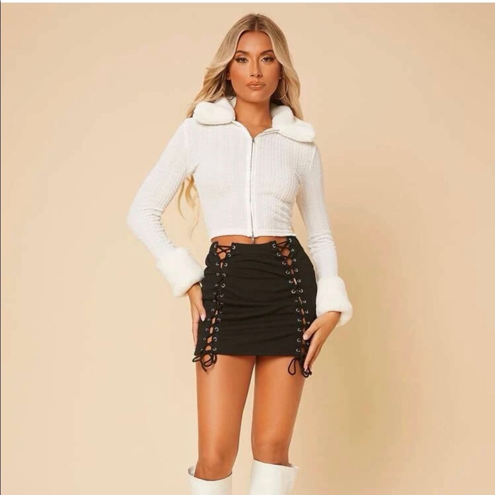 SHEIN Black Lace Up Skirt